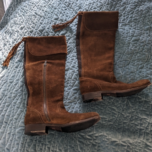 Frye Molly Tassel Tall Brown Suede Leather Boots - Picture 7 of 11